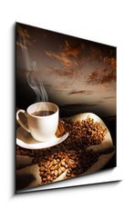 Sklenn obraz 1D - 50 x 50 cm F_F34083864 - Steaming cup of coffee - Napaovac lek kvy