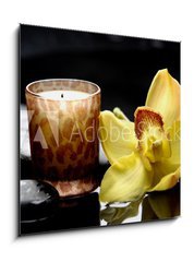 Obraz   aromatherapy candle and zen stones with yellow orchid reflection, 50 x 50 cm