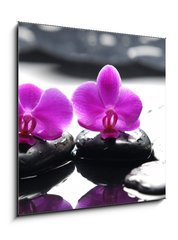 Sklenn obraz 1D - 50 x 50 cm F_F34882612 - Two orchid and black stone with reflection