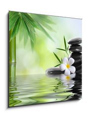 Sklenn obraz 1D - 50 x 50 cm F_F36696469 - spa stones with frangipani