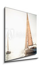 Sklenn obraz 1D - 50 x 50 cm F_F37590316 - Sailing ship yachts with white sails - Jachty plachetnic s blmi plachtami