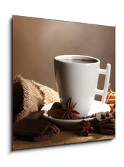 Obraz 1D - 50 x 50 cm F_F38114292 - cup of hot chocolate, cinnamon sticks, nuts and chocolate