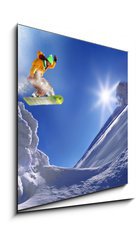 Sklenn obraz 1D - 50 x 50 cm F_F38537605 - Snowboarder jumping against blue sky - Snowboarder skkat proti modr obloze
