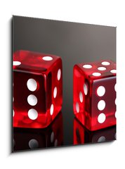 Sklenn obraz 1D - 50 x 50 cm F_F38565873 - Red dices on grey background - erven kostky na edm pozad