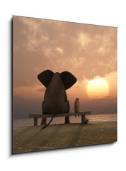 Obraz 1D - 50 x 50 cm F_F39128366 - elephant and dog sit on a summer beach - slona a pes sedí na letní pláži