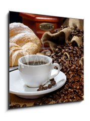 Sklenn obraz 1D - 50 x 50 cm F_F39147231 - coffee cup with croissant - lek kvy s croissant