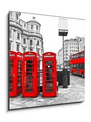 Obraz 1D - 50 x 50 cm F_F39354761 - Red telephone boxes and double-decker bus, london, UK. - erven telefonn schrnky a dvojit