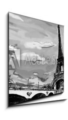 Sklenn obraz 1D - 50 x 50 cm F_F40124370 - Parisian streets -Eiffel Tower illustration