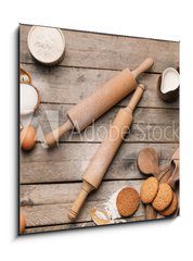 Sklenn obraz 1D - 50 x 50 cm F_F405324068 - Ingredients for cookies and rolling pins on wooden background