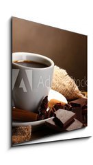 Obraz 1D - 50 x 50 cm F_F41590133 - coffee cup and beans, cinnamon sticks, nuts and chocolate