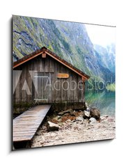 Sklenn obraz 1D - 50 x 50 cm F_F42625977 - log cabin in Obersee,koenigssee, Berchtesgaden
