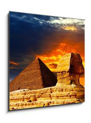 Sklenn obraz 1D - 50 x 50 cm F_F42751455 - Great Sphinx and the Pyramids at sunset - Velk sfinga a pyramidy pi zpadu slunce