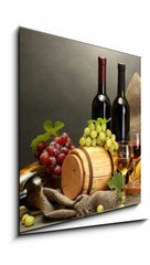 Sklenn obraz 1D - 50 x 50 cm F_F42933709 - barrel, bottles and glasses of wine, cheese and ripe grapes