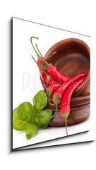 Obraz 1D - 50 x 50 cm F_F44639142 - Hot red chili or chilli pepper in wooden bowls stack - Hork erven chilli nebo papriku papriky v devn msy zsobnku