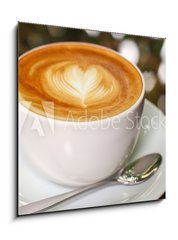 Sklenn obraz 1D - 50 x 50 cm F_F44859040 - Cappuccino or latte coffee with heart shape - Cappuccino nebo latte kva s tvarem srdce