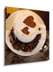 Obraz   Latte on wooden table on brown background, 50 x 50 cm