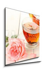 Obraz 1D - 50 x 50 cm F_F45691138 - teapot and cup of tea with roses on white wooden table