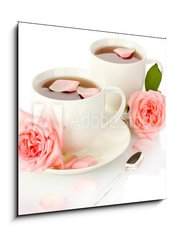 Obraz 1D - 50 x 50 cm F_F46461060 - cups of tea with roses isolated on white