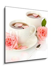 Obraz 1D - 50 x 50 cm F_F46461060 - cups of tea with roses isolated on white - lky aje s r izolovanch na blm