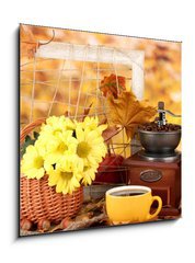 Obraz 1D - 50 x 50 cm F_F46892212 - autumnal composition:coffee grinder, flowers  and leaves
