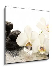 Obraz 1D - 50 x 50 cm F_F47301655 - Spa stones and orchid flowers, isolated on white.