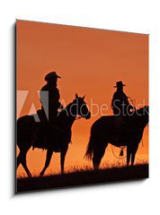 Obraz   Cowboys on Horseback Silhouette at sunset, 50 x 50 cm