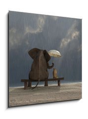 Sklenn obraz 1D - 50 x 50 cm F_F48939769 - elephant and dog sit under the rain