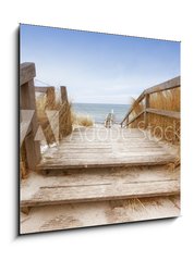 Sklenn obraz 1D - 50 x 50 cm F_F50858168 - Treppe zum Ostseestrand Heiligenhafen im Winter