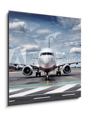 Sklenn obraz 1D - 50 x 50 cm F_F51423285 - Total View Airplane on Airfield with dramatic Sky