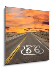 Sklenn obraz 1D - 50 x 50 cm F_F53081233 - Route 66 Pavement Sign Sunrise Mojave Desert