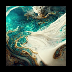 Obraz 1D - 50 x 50 cm F_F538117667 - Spectacular image of teal and white liquid ink churning together, with a realistic texture and great quality for abstract concept. Digital art 3D illustration.