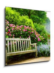 Obraz 1D - 50 x 50 cm F_F54257133 - Art bench and flowers in the morning in an English park