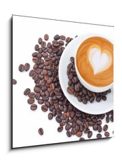 Obraz 1D - 50 x 50 cm F_F54856879 - A cup of cafe latte and coffee beans on white