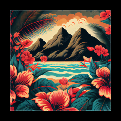 Obraz 1D - 50 x 50 cm F_F557498662 - Hawaiian style pattern with hibiscus flowers and lush vegetation ideal for exotic backgrounds