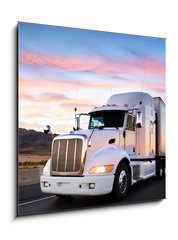 Obraz 1D - 50 x 50 cm F_F58453165 - Truck and highway at sunset - transportation background - Truck a dlnice pi zpadu slunce