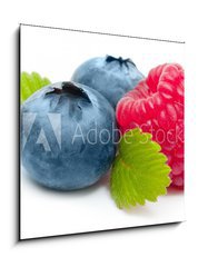 Obraz 1D - 50 x 50 cm F_F60008014 - Raspberry and blueberry isolated on white background - Malina a borůvka izolovaných na bílém pozadí