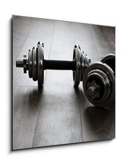 Sklenn obraz 1D - 50 x 50 cm F_F60282461 - dumbells on wooden floor