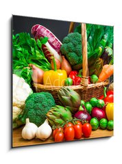 Obraz 1D - 50 x 50 cm F_F61518085 - Raw vegetables in wicker basket on wooden table - Surov zeleniny v proutnm koi na devnm stole