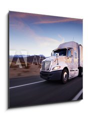 Obraz 1D - 50 x 50 cm F_F61769148 - Truck and highway at sunset - transportation background - Kamion a dlnice pi zpadu slunce