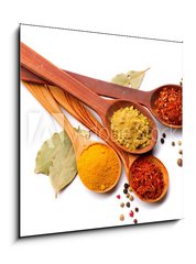 Obraz   Spices and herbs. Curry, saffron, turmeric, cinnamon over white, 50 x 50 cm