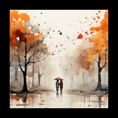 Obraz 1D - 50 x 50 cm F_F639828122 - a figure with an umbrella in an autumn yellow park with trees on a white background watercolor paint drawing