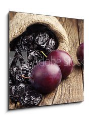 Obraz 1D - 50 x 50 cm F_F70640969 - Prunes with plums in small sack - Slivky se vestkami v malm pytli