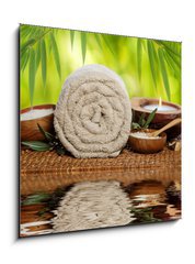 Obraz 1D - 50 x 50 cm F_F70800084 - Spa background with rolled towel, bamboo and candlelight - Lzesk pozad s vlcovanm runkem, bambusem a svtlem svek