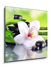 Obraz 1D - 50 x 50 cm F_F71100540 - Spa stones, bamboo branches and white orchid