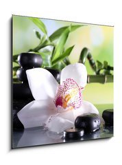 Obraz 1D - 50 x 50 cm F_F71191786 - Spa stones and white orchid on table on natural background