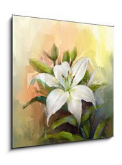 Obraz 1D - 50 x 50 cm F_F71266838 - White lily flower.Flower oil painting - Bl lilie kvt. Kvtinov olejomalba