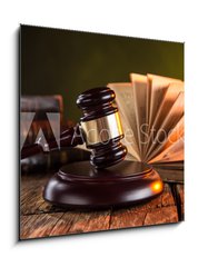 Obraz 1D - 50 x 50 cm F_F71289049 - Wooden gavel and books on wooden table, law concept - Dřevěná palička a knihy na dřevěném stole, koncept práva