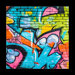 Sklenn obraz 1D - 50 x 50 cm F_F715124495 - wall scratched with colorful graffiti and drawings. colorful graffiti brick wall urban visual