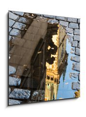 Sklenn obraz 1D - 50 x 50 cm F_F73939709 - Astronomical clock in Prague in puddle