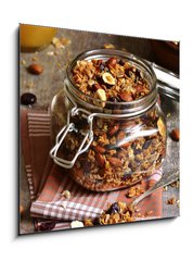 Obraz 1D - 50 x 50 cm F_F75130812 - Granola in a glass jar. - Granola ve skleněné nádobě.